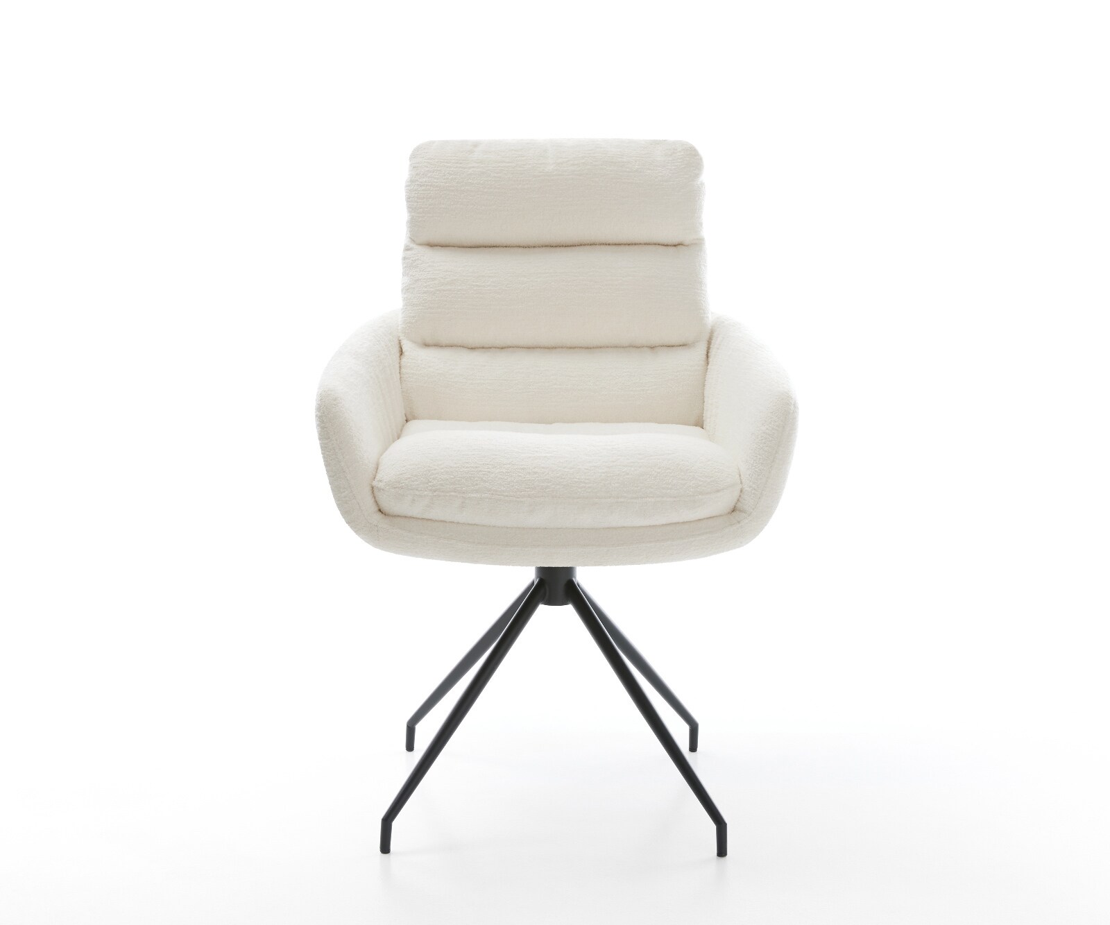 Chaise-de-salle-à-manger Abelia-Flex avec accoudoirs bouclé doux beige pied croisé conique noir 2