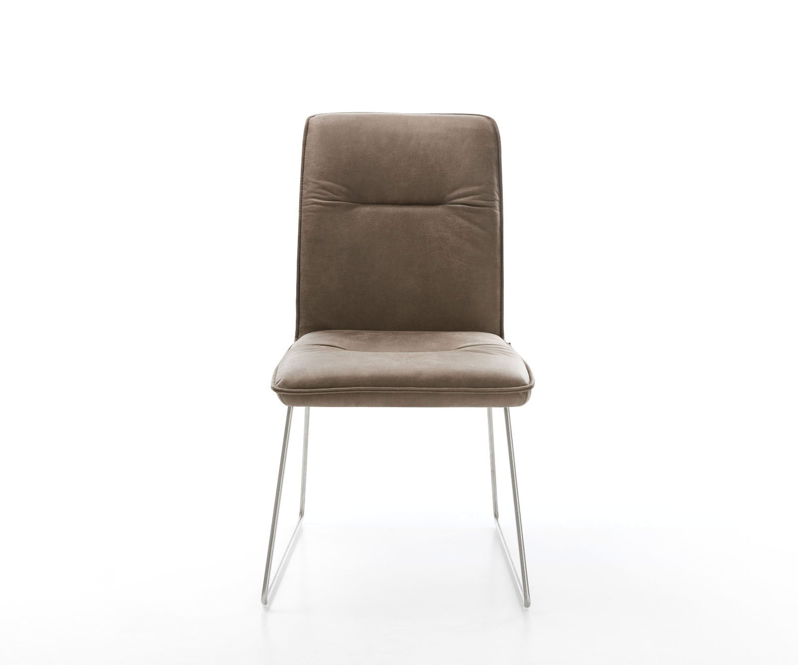 Chaise-de-salle-à-manger Vinjo-Flex microvelours taupe vintage pied trapèze acier inoxydable brossé 1 Chaise-de-salle-à-manger Vinjo-Flex microvelours taupe vintage pied trapèze acier inoxydable brossé 1