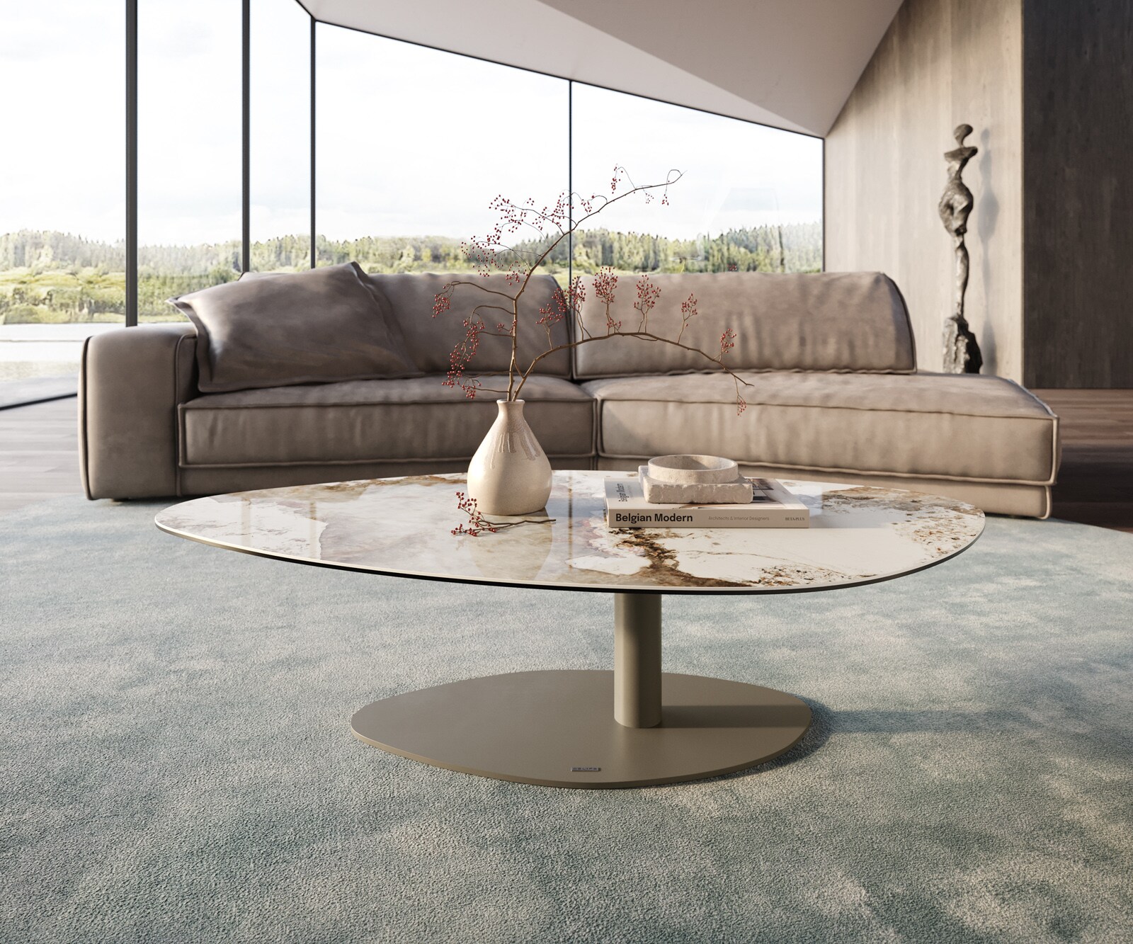 Table basse Edge Organique 140x76 cm céramique Minas Melange Vibany Metall finition effet titane 2