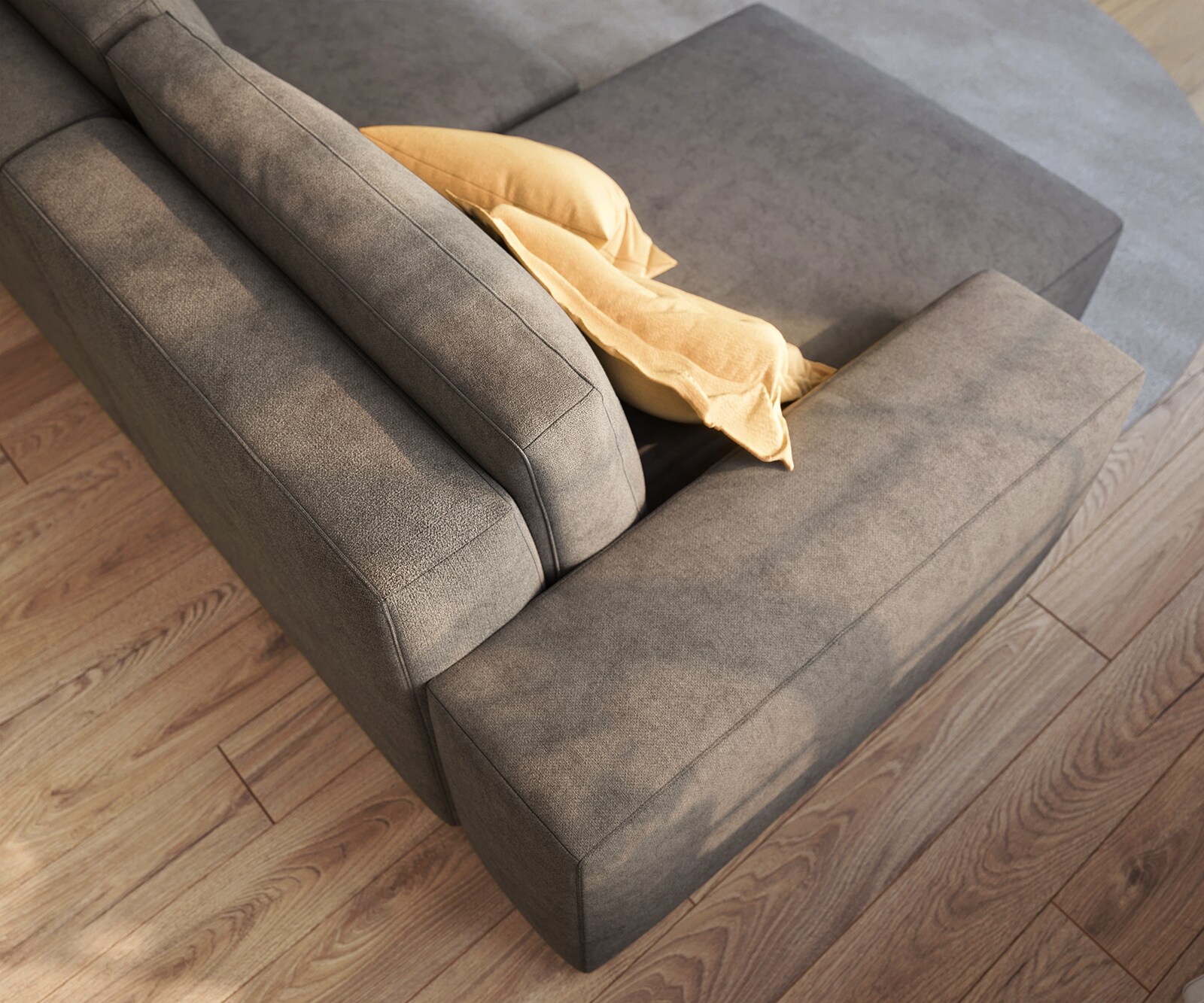 Canapé d’angle Lanzo 230x155 cm microfibre brun kaki méridienne réversible avec pouf 4