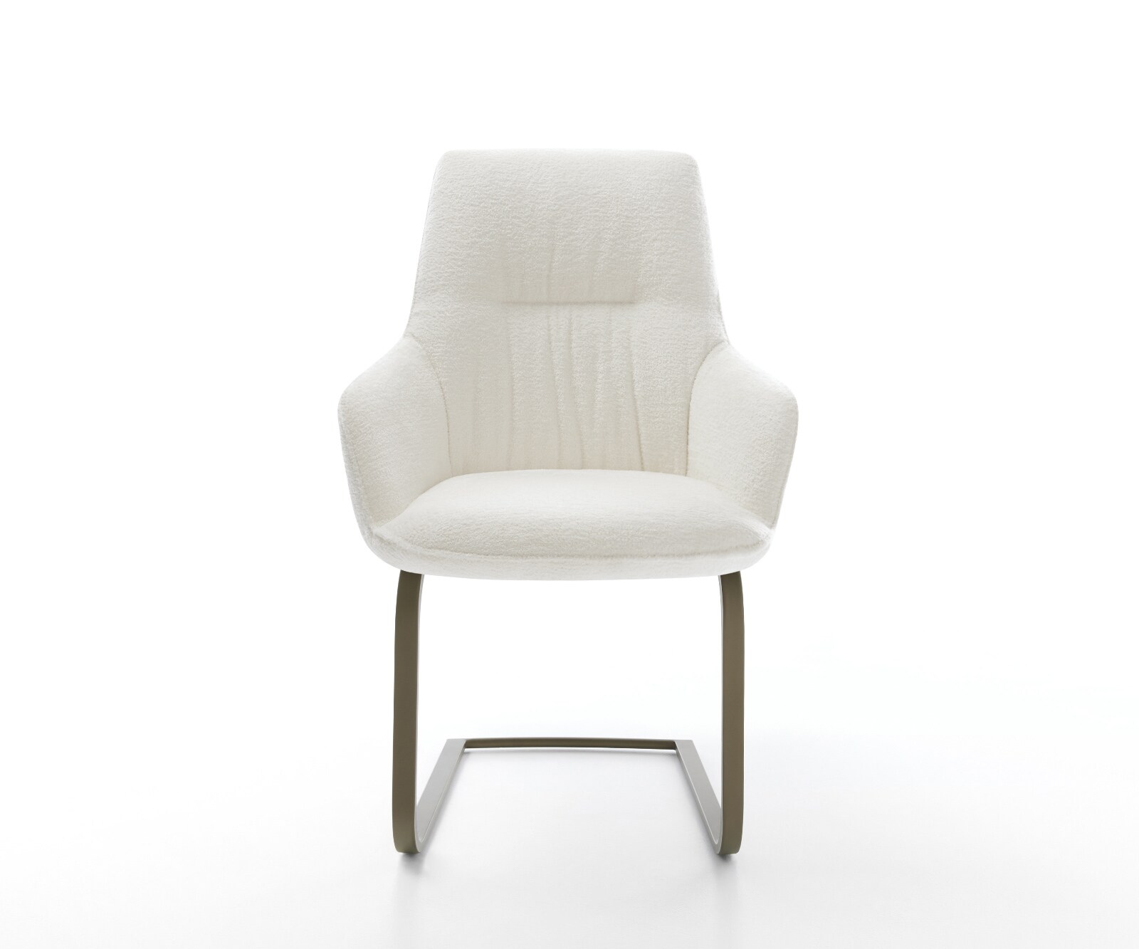 Cantilever Zelia-Flex avec accoudoirs bouclé doux beige pied cantilever plat aspect titane ressorts ensachés 1