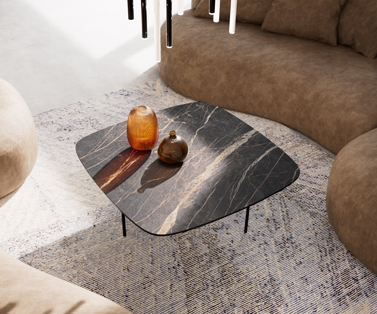 Table basse Edge Boot 90x90 cm céramique Laminam® Noir Desir brun Trive métal noir 4