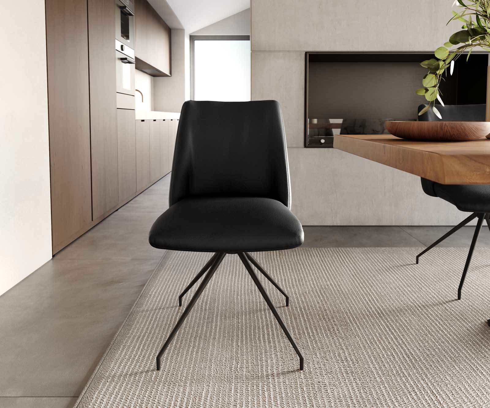 Chaise-pivotante Elso-Flex cuir de vache noir pied croisé conique noir pivotement sur 180° ressorts ensachés 1
