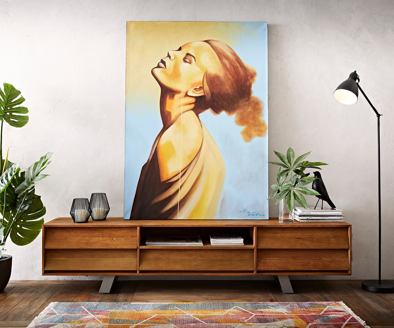 Peinture Young Woman multicolore 100x140 cm acrylique sur toile 2 Peinture Young Woman multicolore 100x140 cm acrylique sur toile 2