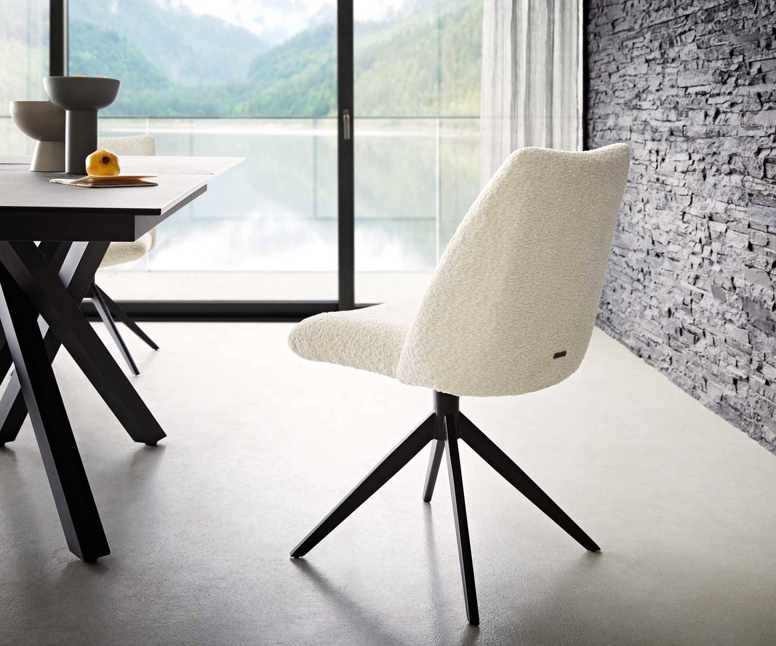 Chaise-pivotante Elso-Flex bouclé blanc pied croisé large noir pivotement sur 360° ressorts ensachés 4