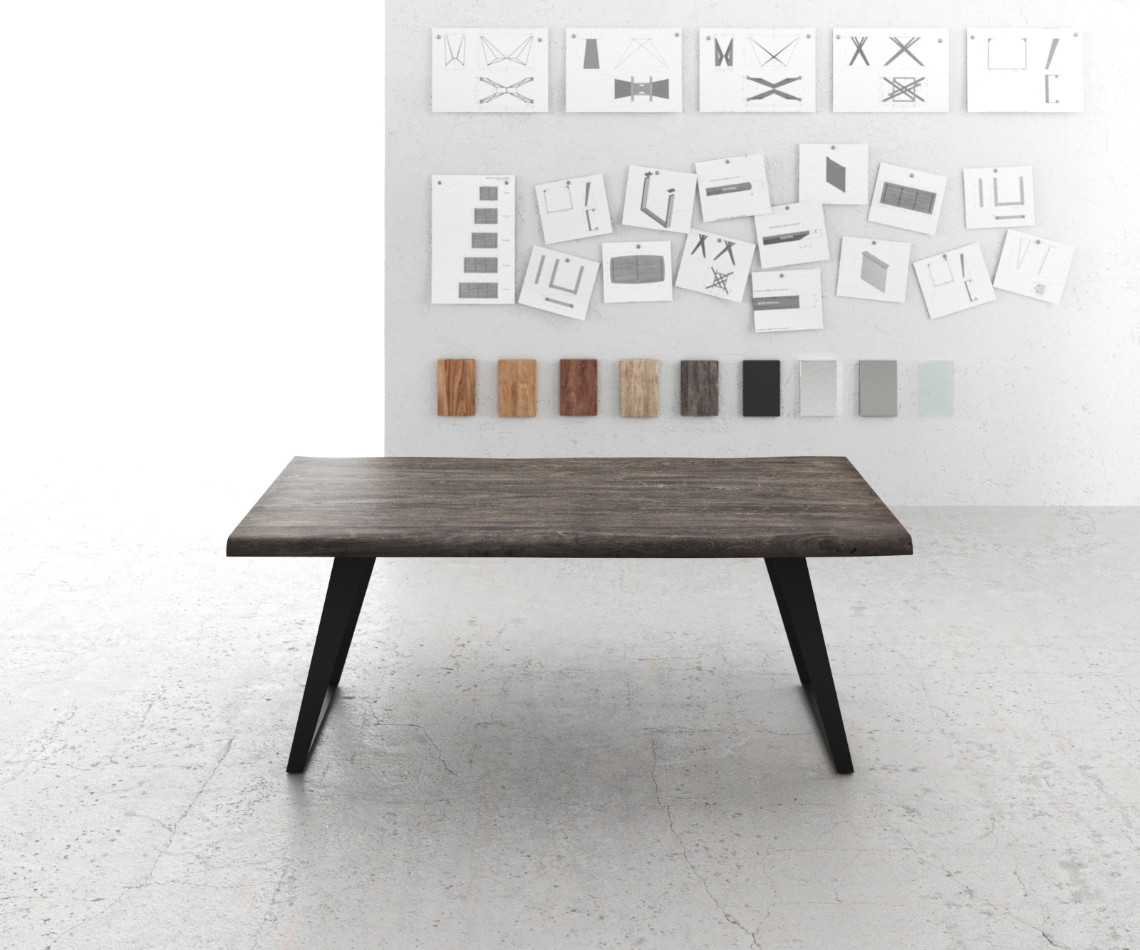 Table-à-manger Edge 200x100 XL acacia platine métal incliné Live-Edge 1 Table-à-manger Edge 200x100 XL acacia platine métal incliné Live-Edge 1
