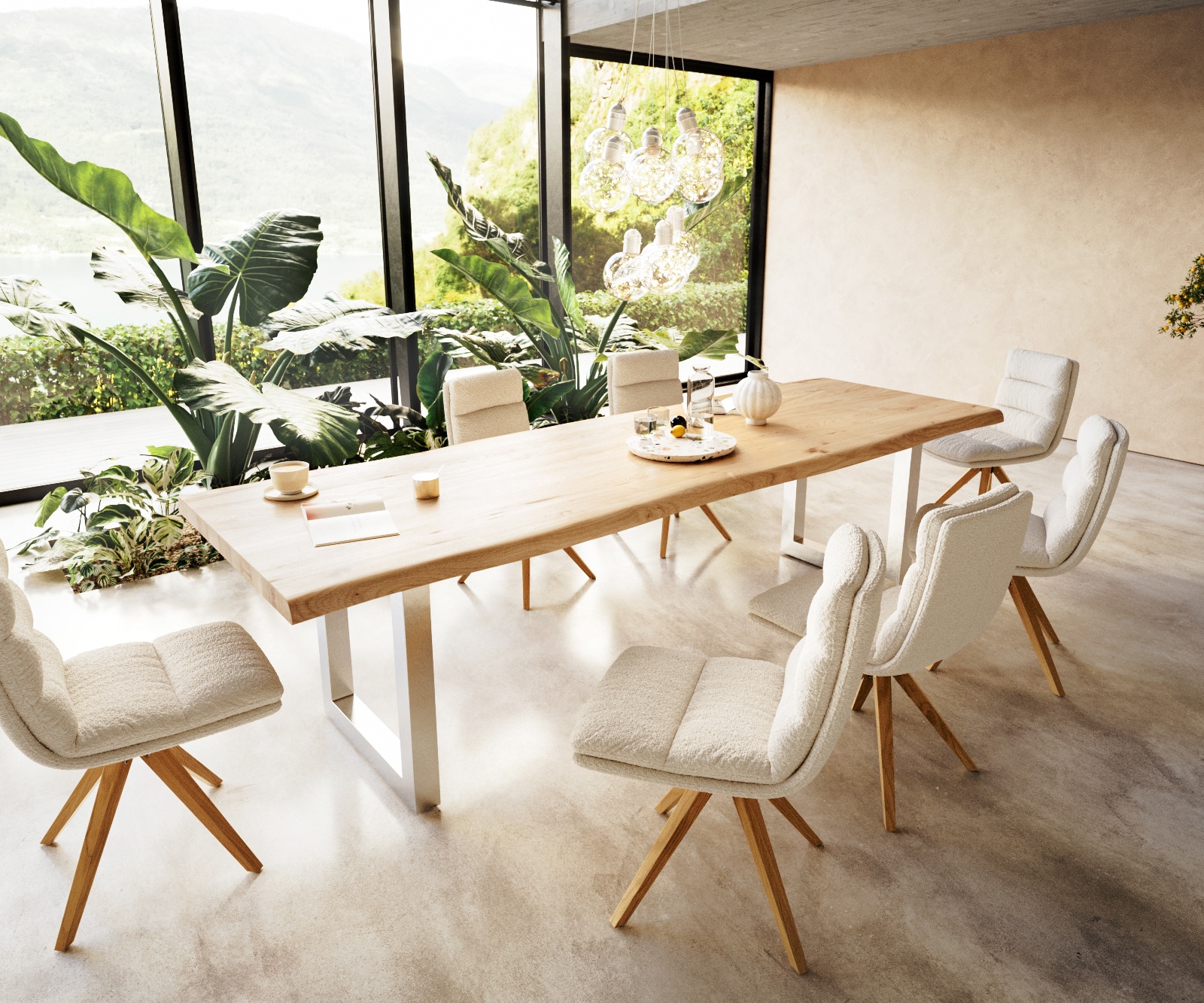 Table à manger Edge 300x100 chêne nature acier inoxydable large Live-Edge 6