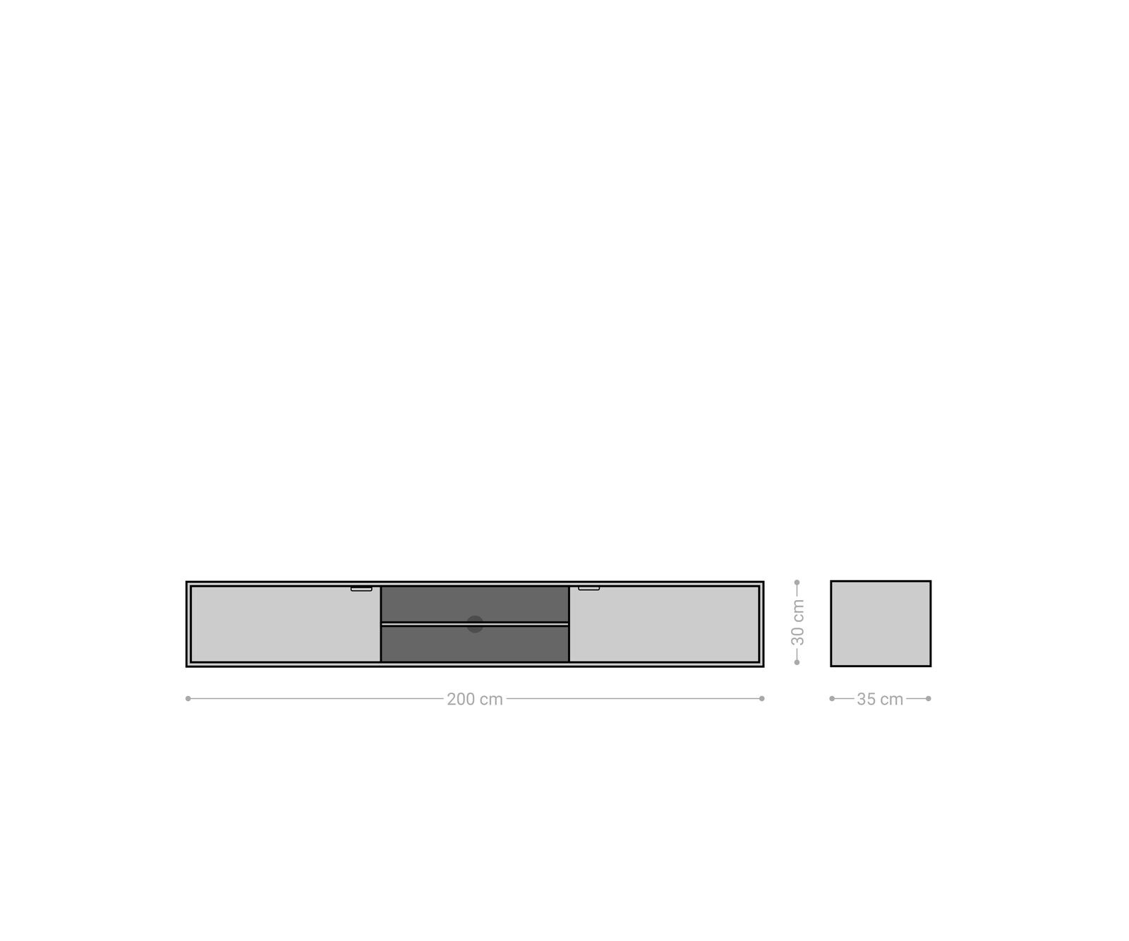 Meuble-TV Teele 200 cm acacia naturel ardoise 2 portes flottantes 6