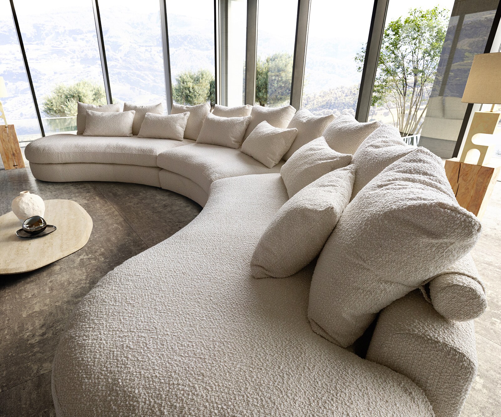 canapé panoramique Estrea tissu bouclé crème-blanc 500x250 cm  3