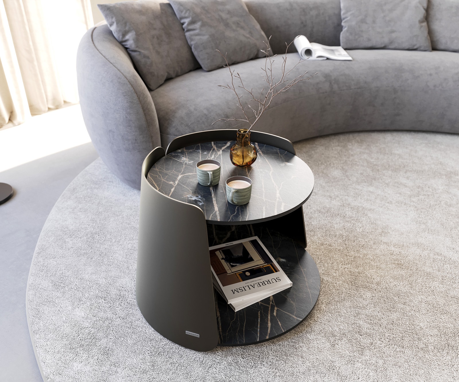 Table-basse Daban 59x59 cm Céramique Laminam®Noir Desir Marron Piétement Métal couleur titane 5