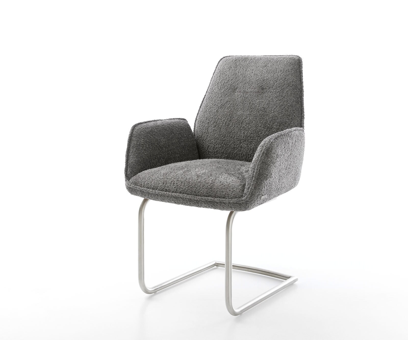 Cantilever Zoa-Flex bouclé gris pied cantilever rond acier inoxydable brossé ressorts ensachés