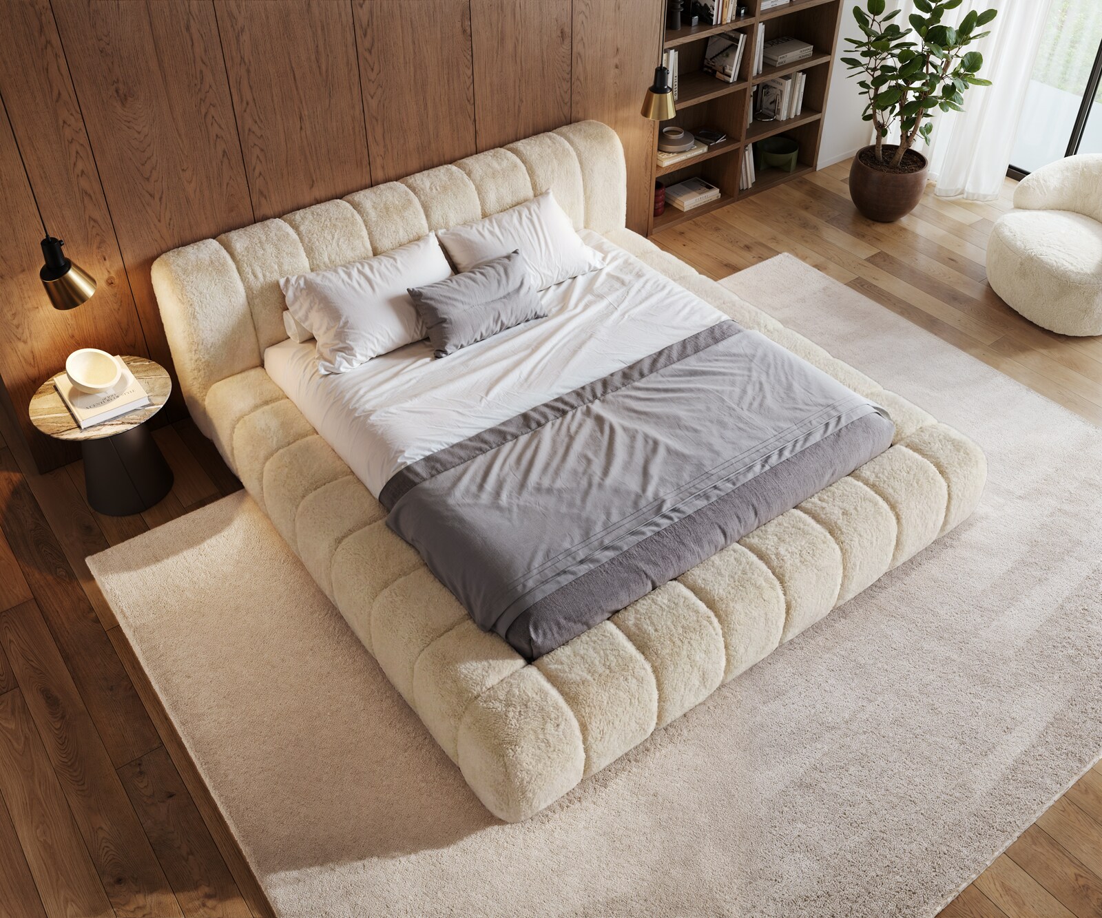 Sommier-rembourré Cutio 180x200 cm en peluche blanc crème 3