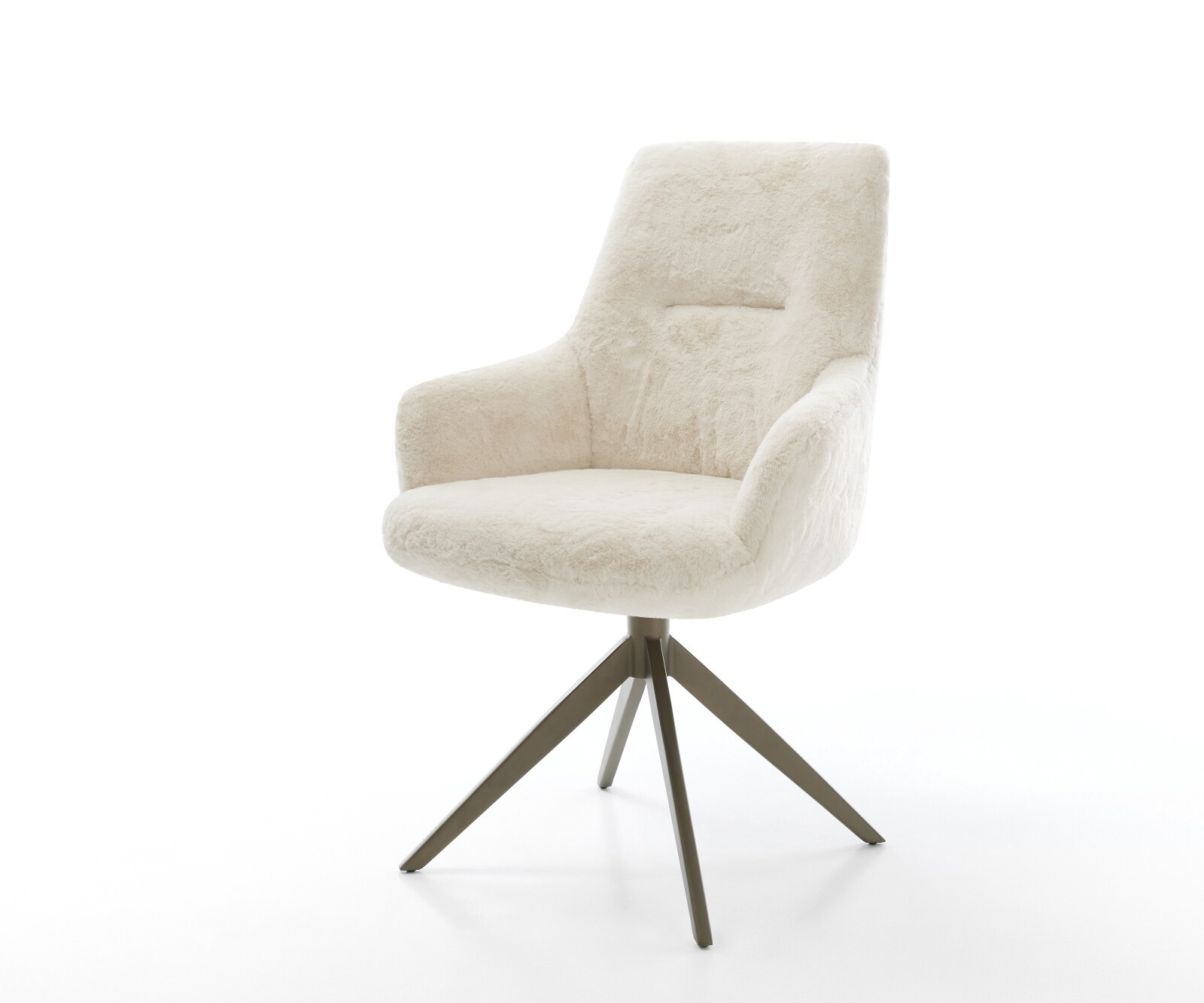 Chaise-pivotante Zelia-Flex avec accoudoirs peluche crème-blanc pied croisé large aspect titane pivotement sur 360° fonction bascule resorts ensachés