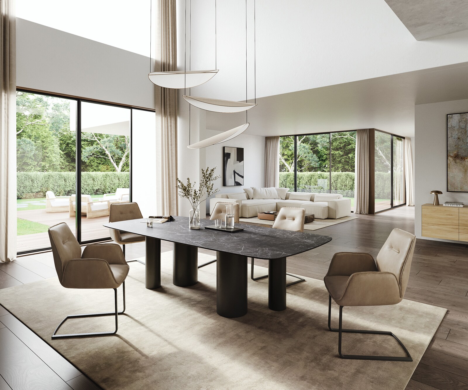 Table à manger Edge Boot 260x120 cm Céramique Laminam® Nero Greco Anthracite Pilier Métal Noir 5