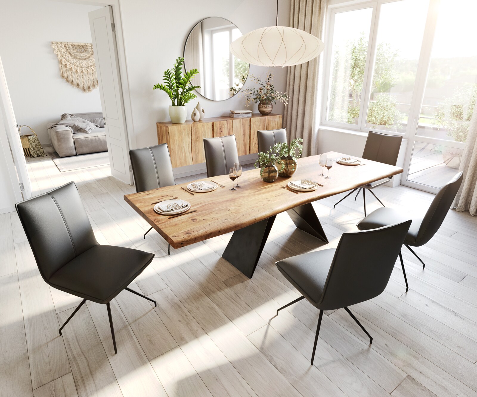 Chaise-de-salle-à-manger Lelio-Flex cuir de vache noir pied croisé conique noir ressorts ensachés 3 Chaise-de-salle-à-manger Lelio-Flex cuir de vache noir pied croisé conique noir ressorts ensachés 3