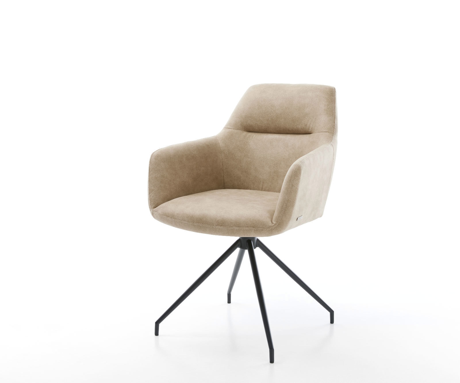 Chaise-de-salle-à-manger Pejo-Flex microvelours beige vintage pied croisé conique noir ressorts ensachés Chaise-de-salle-à-manger Pejo-Flex microvelours beige vintage pied croisé conique noir ressorts ensachés