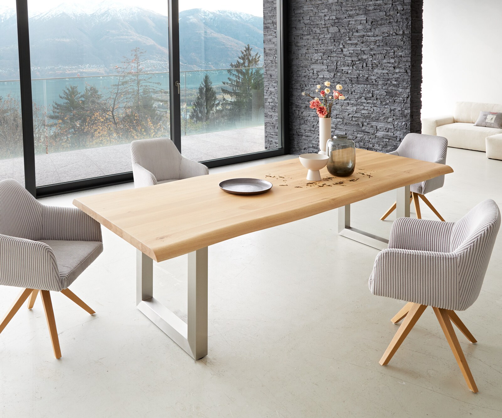 Table à manger Edge 260x100 chêne nature acier inoxydable large Live-Edge 6