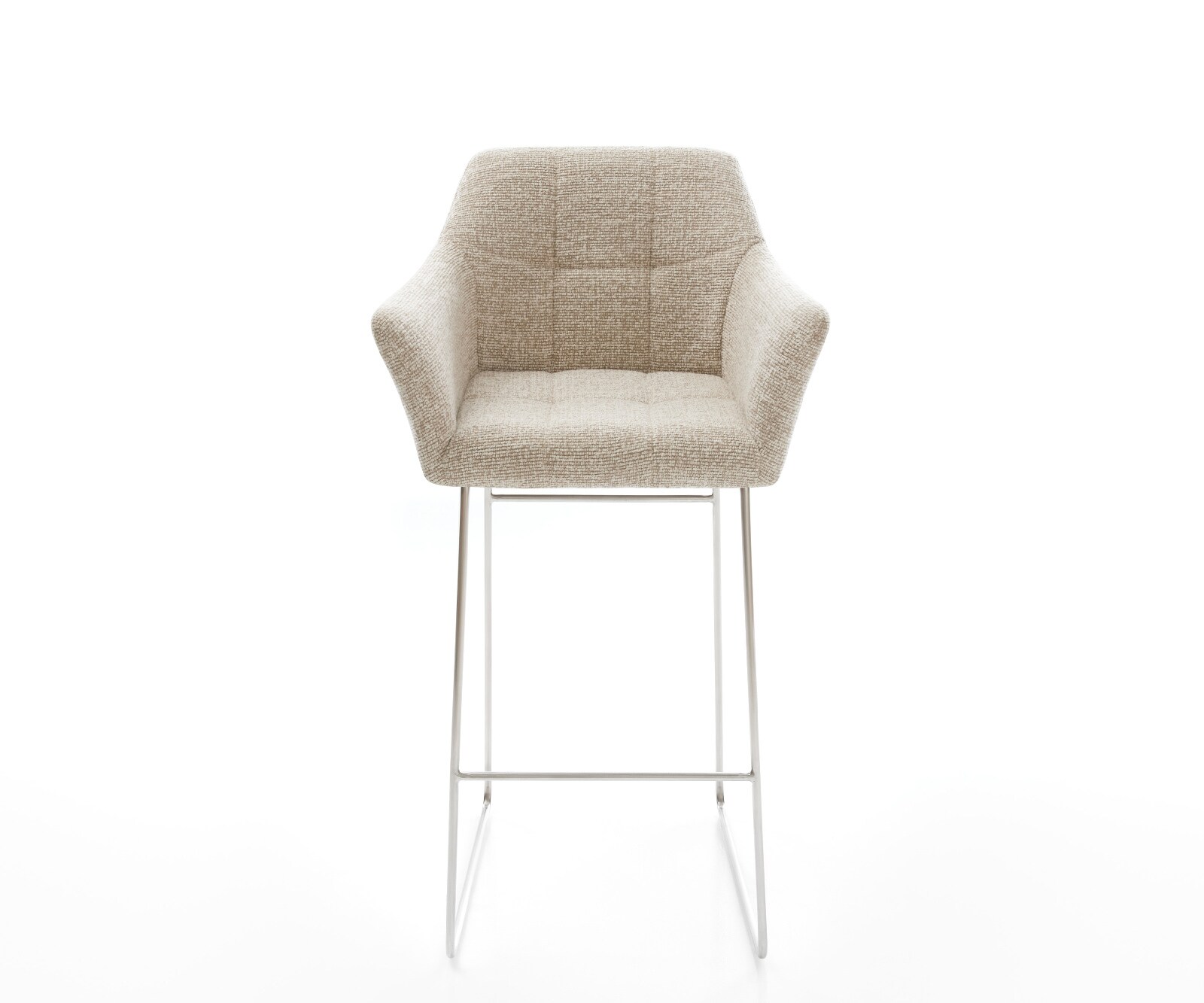 Chaise-de-bar Yulo-Flex Tissu tissé doux Beige Pied trapèze acier inoxydable Argent 1