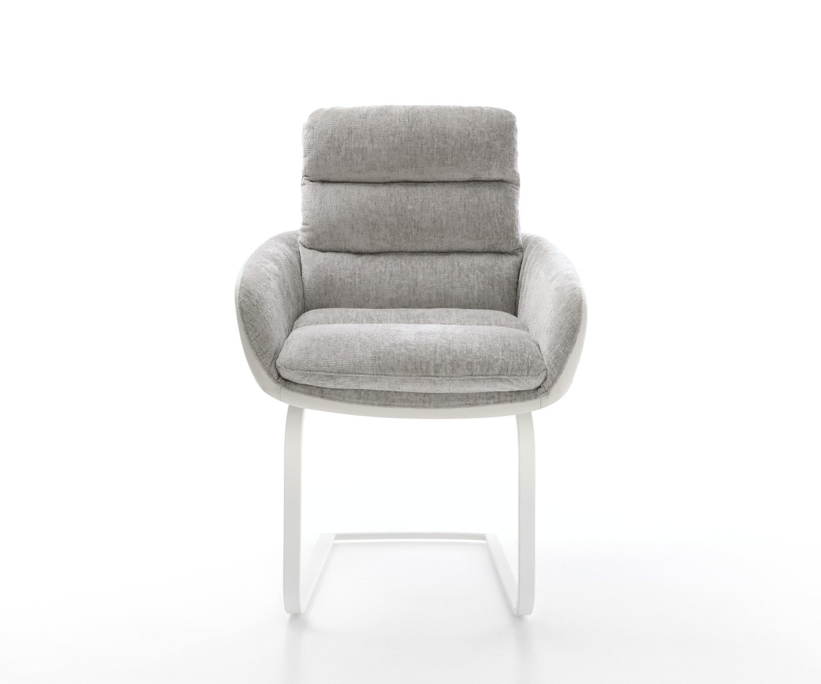 Cantilever Abelia-Flex avec accoudoirs tissu mixte cuir de vache blanc-gris argenté pied cantilever plat blanc 1 Cantilever Abelia-Flex avec accoudoirs tissu mixte cuir de vache blanc-gris argenté pied cantilever plat blanc 1