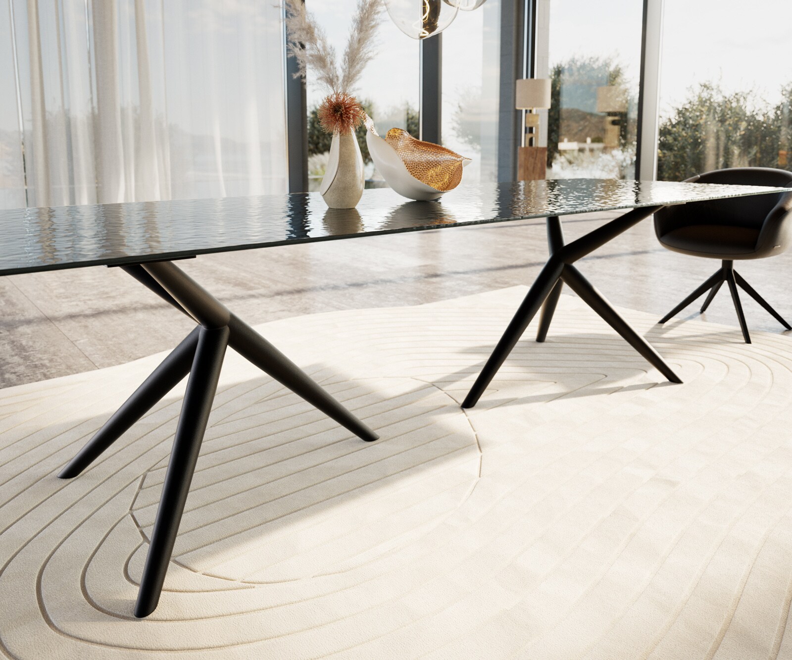 Table à manger Edge 300x100 verre en relief noir 3D-Design Estelar rond Métal Noir 4