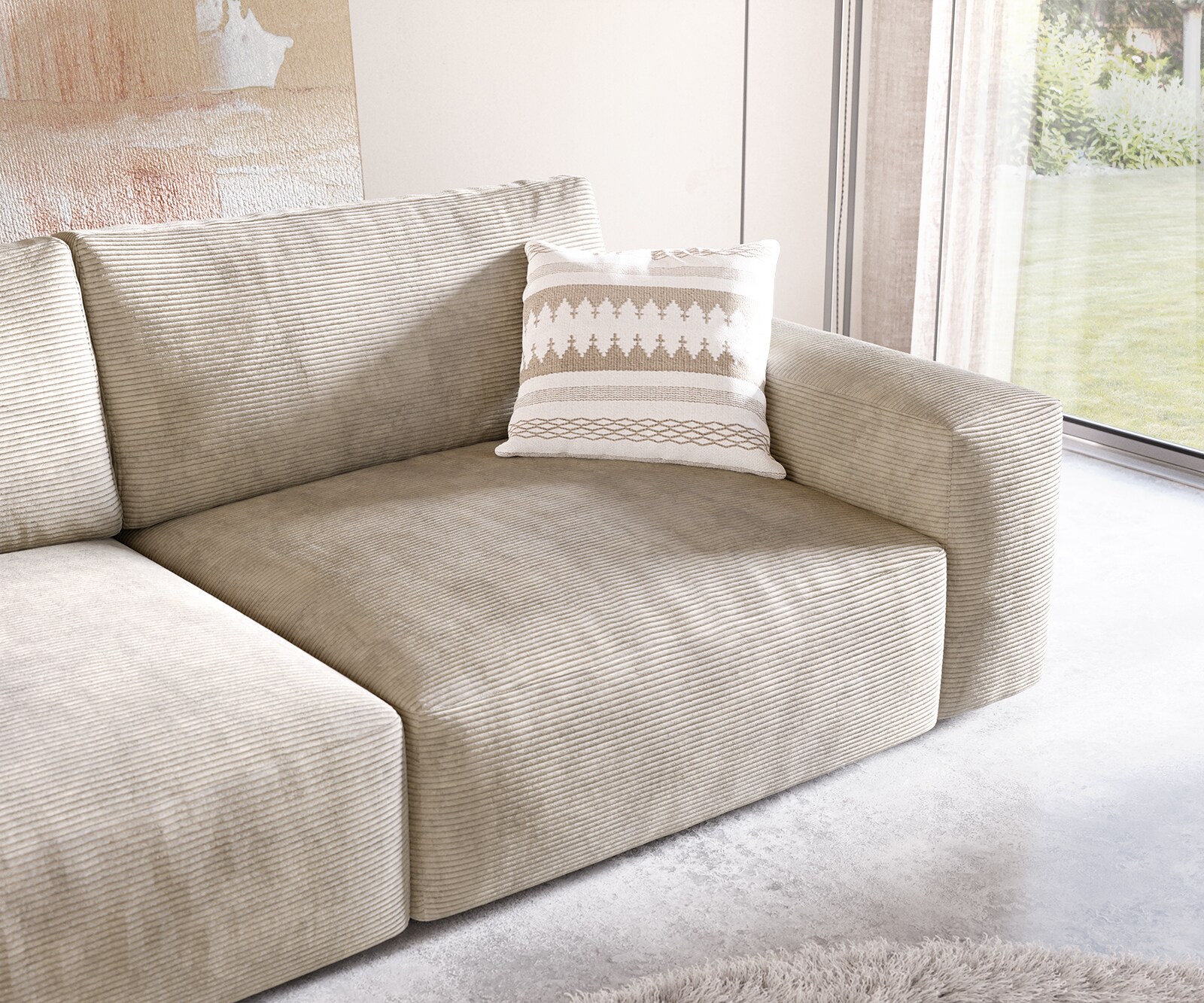 Grand-canapé Lanzo XL 270x130 cm Velours côtelé Beige 5
