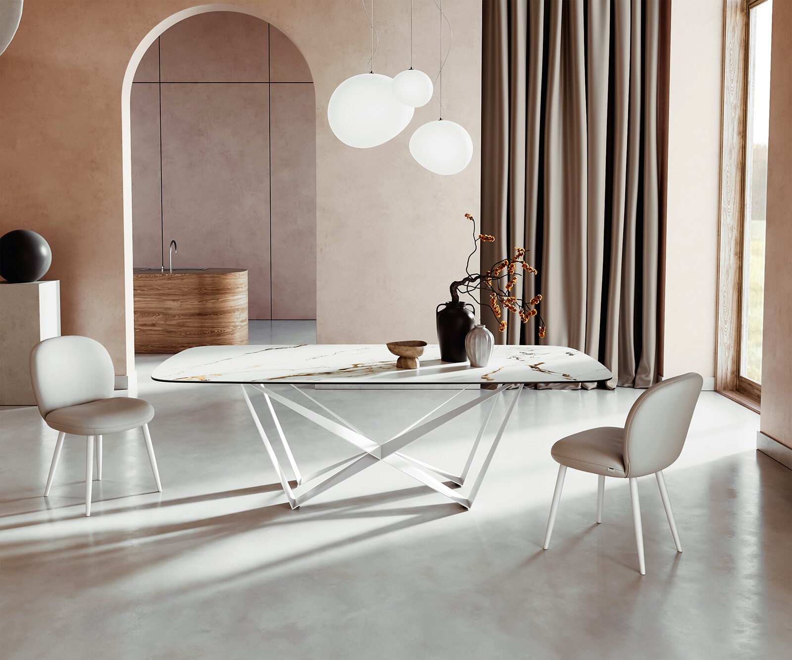 Table à manger Edge Boot 240x120 cm Céramique Calacatta Luxe Blanc-Or-Gris Spider Métal Blanc 1