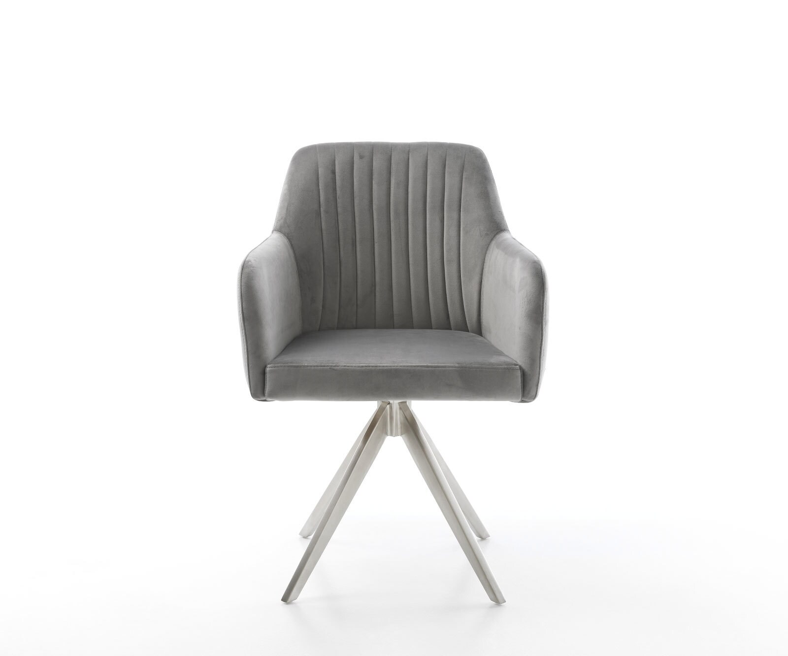 Chaise-de-salle-à-manger Greg-Flex velours gris pied croisé angulaire acier inoxydable brossé ressorts ensachés 1 Chaise-de-salle-à-manger Greg-Flex velours gris pied croisé angulaire acier inoxydable brossé ressorts ensachés 1