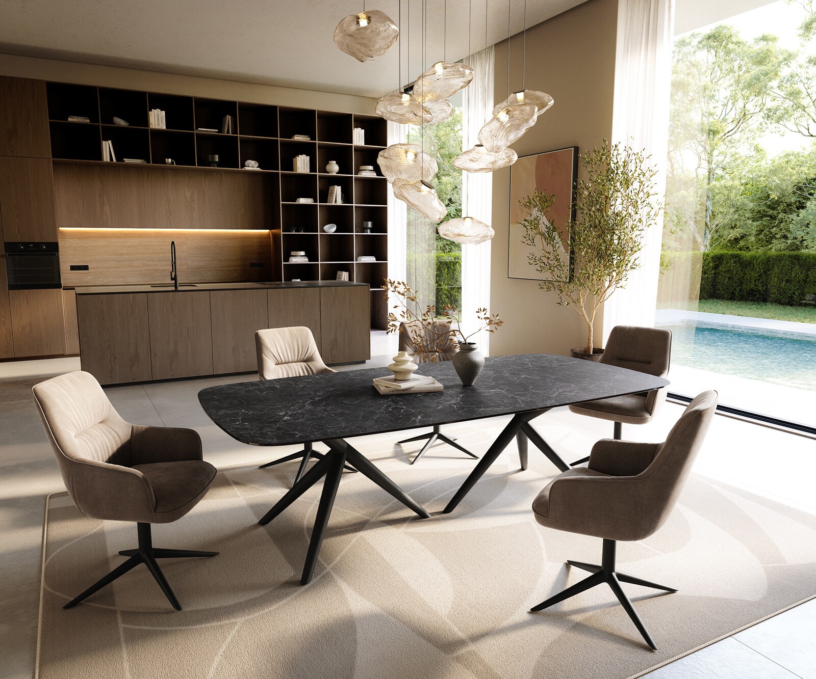 Table à manger Edge Boot 240x120 cm Céramique Laminam® Nero Greco Anthracite Estelar rond Métal Noir 6