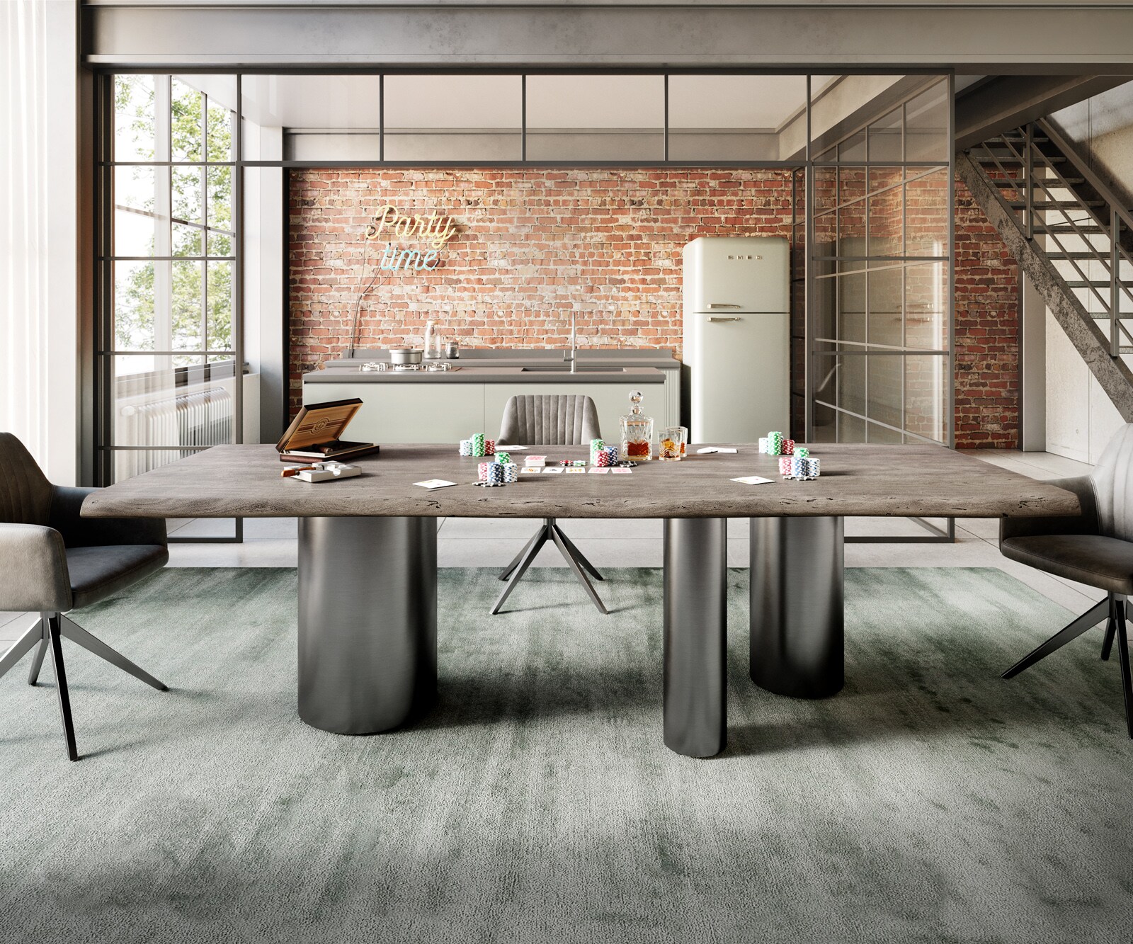 Table à manger Edge 260x100 Acacia Platine Troa Acier inoxydable Graphite Live-Edge 2