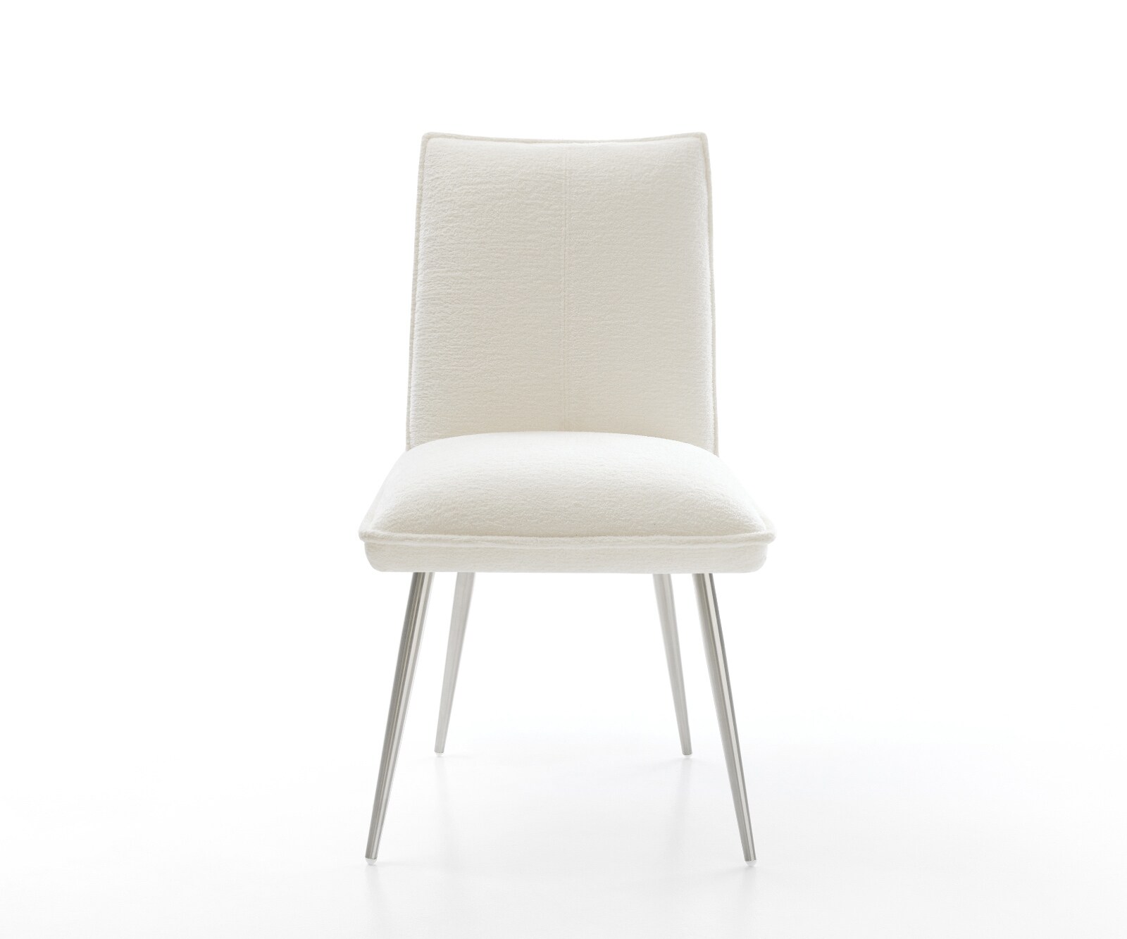Chaise-de-salle-à-manger Lelio-Flex bouclé doux beige 4 pieds coniques acier inoxydable resorts ensachés 1