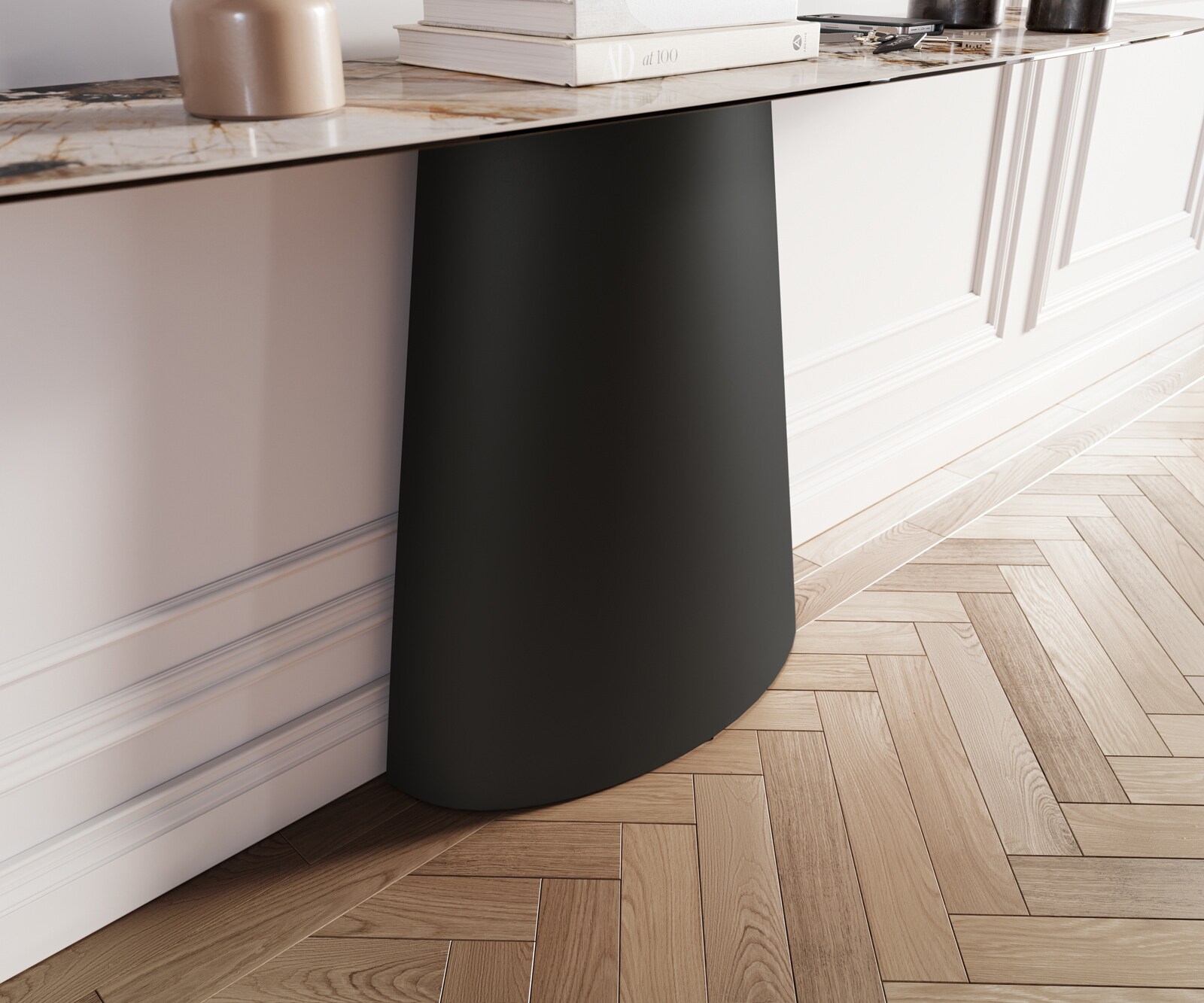 Console Edge forme bateau 180x40 cm Céramique Patagonia Poliert Conos Métal Noir 6