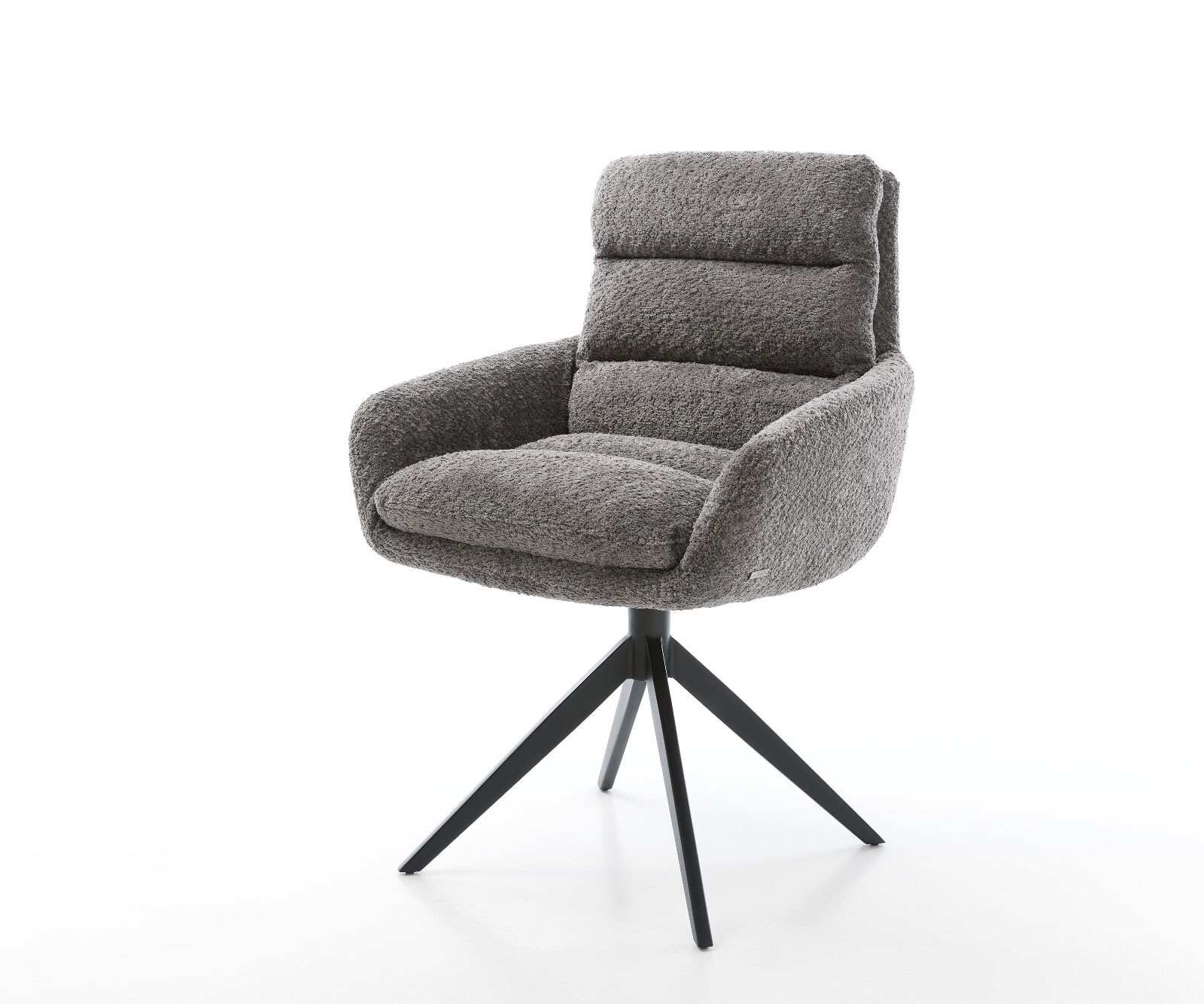 Chaise-de-salle-à-manger Abelia-Flex avec accoudoirs bouclé gris pied croisé large noir