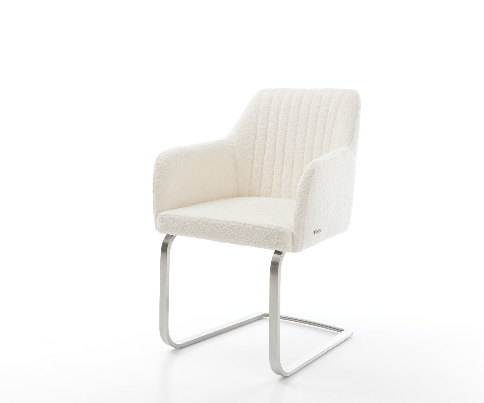 Cantilever Greg-Flex bouclé blanc pied cantilever plat acier inoxydable brossé ressorts ensachés