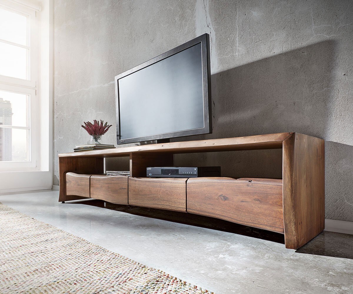 Table-TV Live-Edge Table TV avec tiroirs bord d'arbre 1