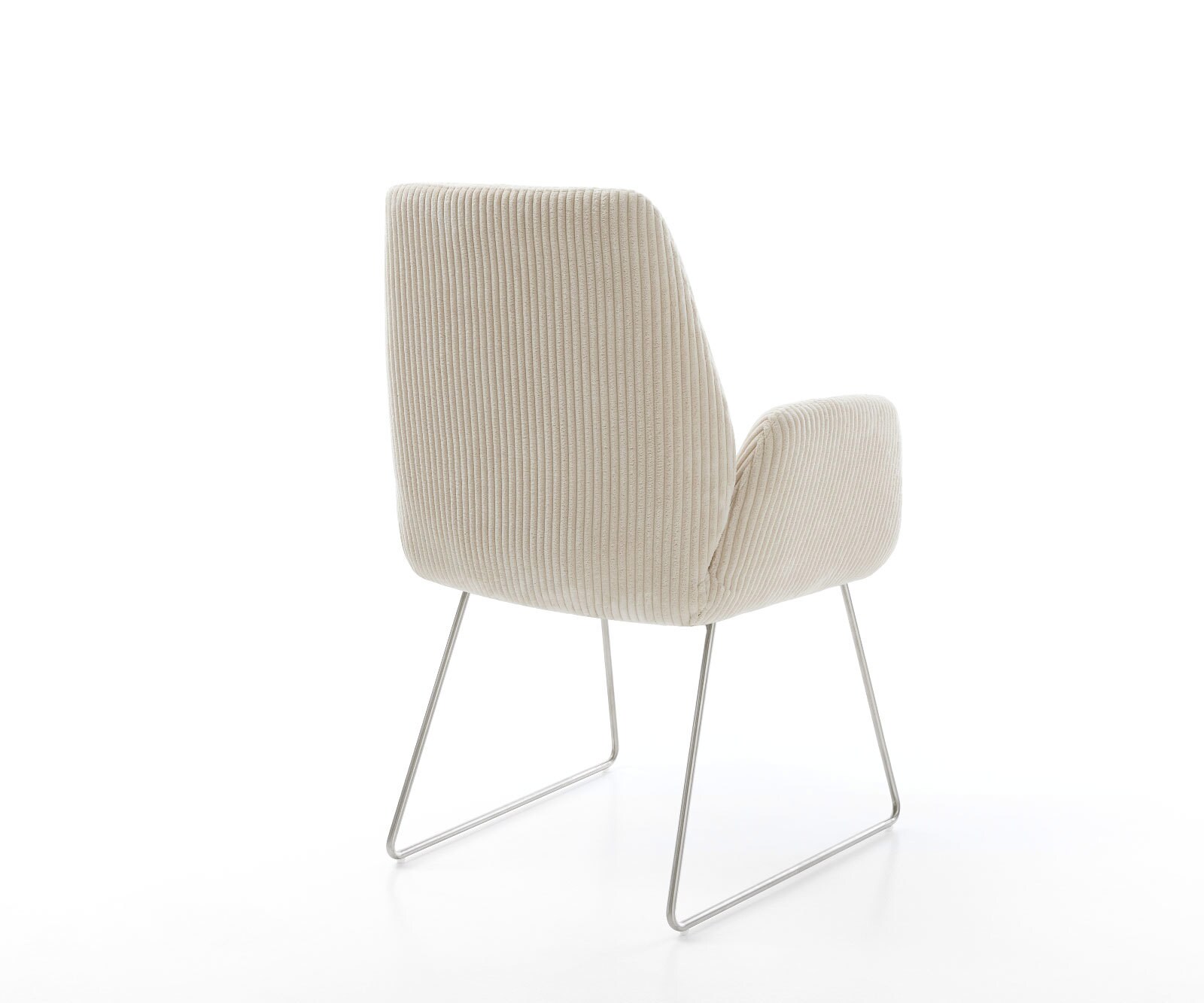 Chaise-de-salle-à-manger Zoa-Flex côtelé beige vintage pied trapèze acier inoxydable brossé ressorts ensachés 4