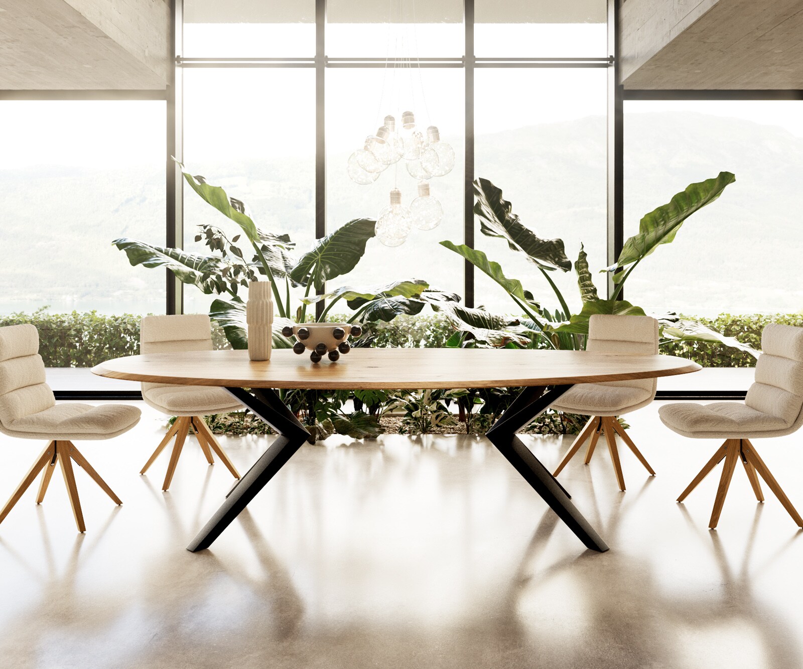 Table à manger Edge ovalee 280x130x2,5 chêne naturee Zenthara Angulaire métal noir Flow-Edge 3