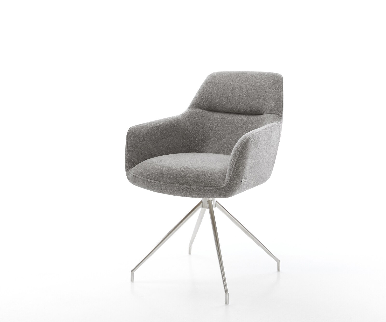 Chaise-de-salle-à-manger Pejo-Flex tissu structuré doux gris pied croisé conique acier inoxydable resorts ensachés 1
