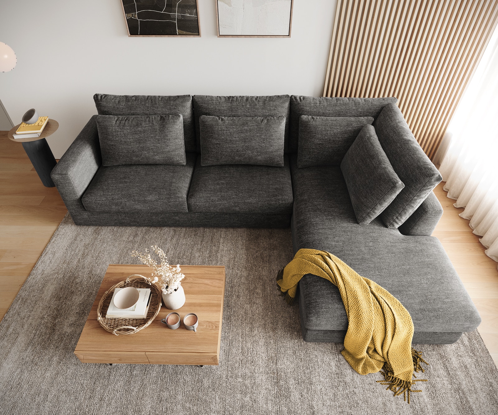 Canapé d'angle Isla 330x225 cm Chenille Anthracite méridiènne droite 4