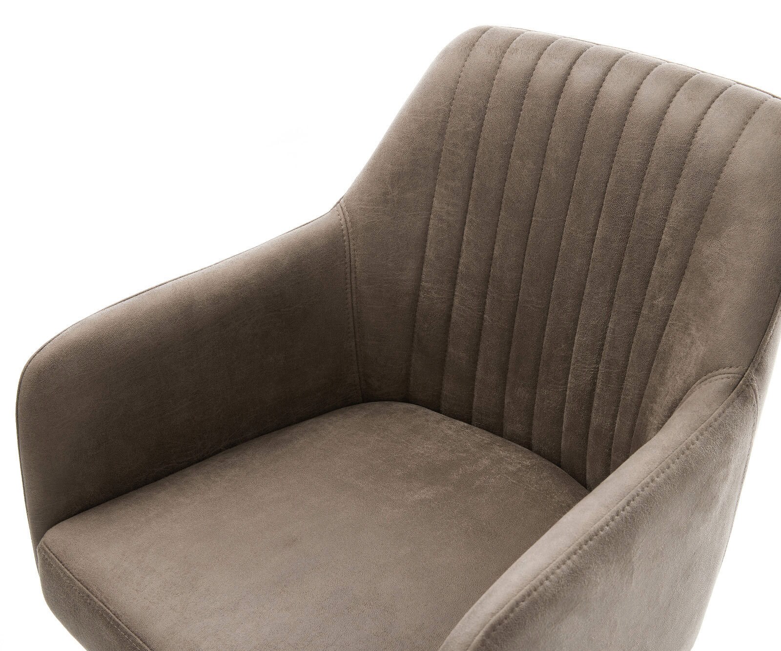 Chaise-de-salle-à-manger Greg-Flex microvelours taupe vintage pied croisé large acier inoxydable brossé ressorts ensachés 4