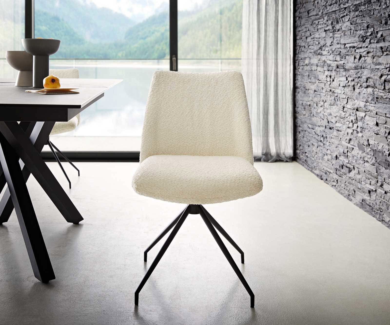 Chaise-pivotante Elso-Flex bouclé blanc pied croisé conique noir pivotement sur 180° ressorts ensachés 1