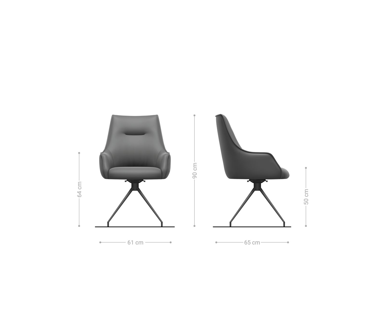 Chaise-pivotante Alja-Flex avec accoudoirs côtelé gris argenté pied croisé conique noir pivotement sur 180° ressorts ensachés 7