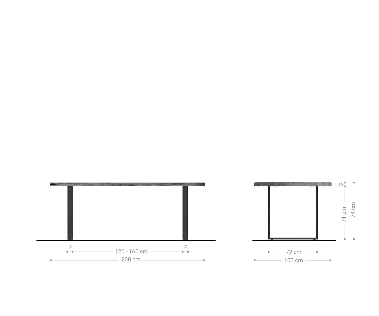 Table à manger Edge 200x100 chêne nature patin noir Live-Edge 7