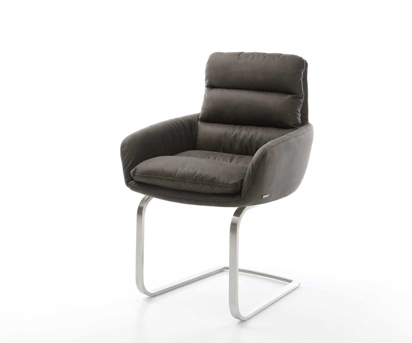 Cantilever Abelia-Flex avec accoudoirs microvelours anthracite vintage pied cantilever plat acier inoxydable brossé