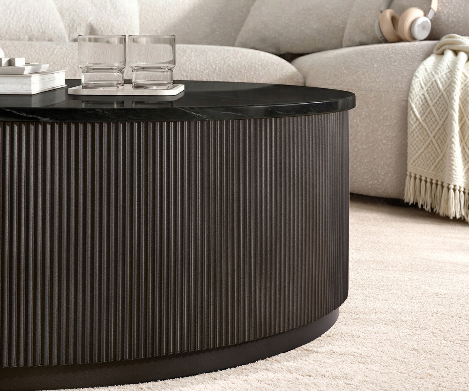 Table basse Fiorano 90 x 90 cm, marbre noir, métal argenté, finition Black Antique 2