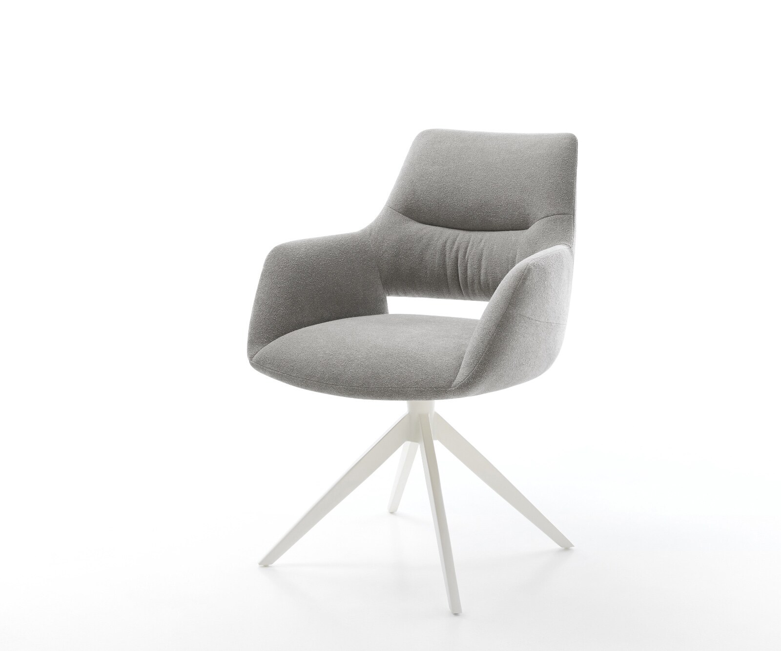 Chaise-pivotante Yago-Flex avec accoudoirs tissu structuré doux gris pied croisé large blanc pivotement sur 360° fonction bascule resorts ensachés 1