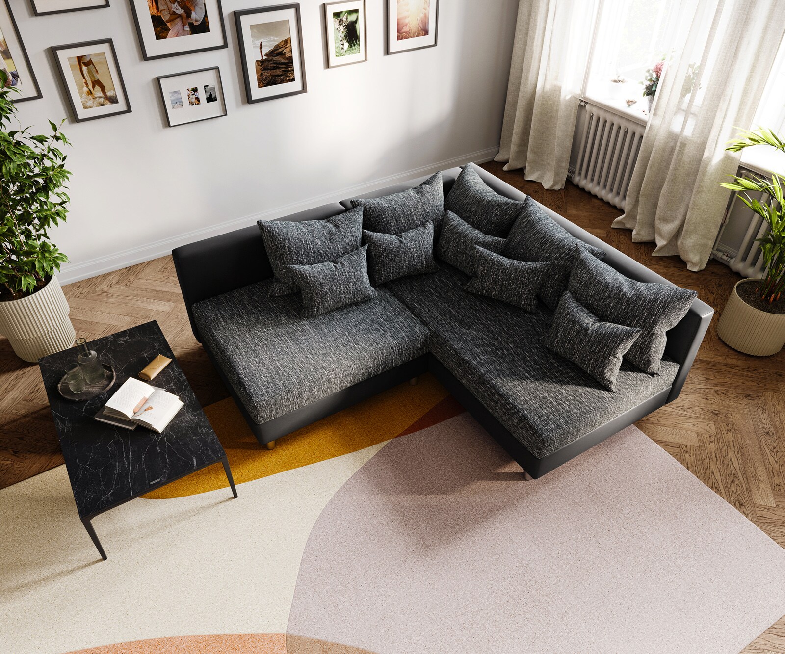 Canapé-d'angle Clovis noir ottoman droit canapé modulaire extensible 3