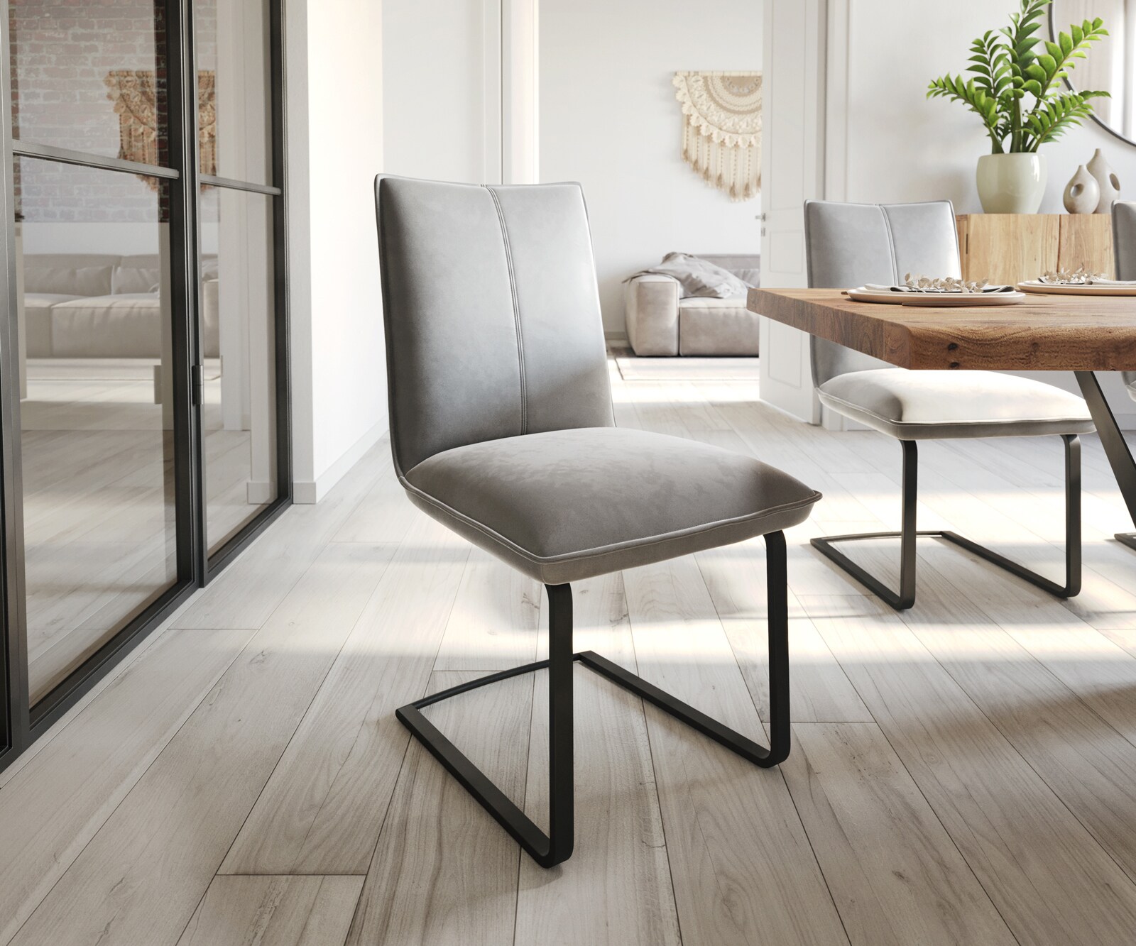 Cantilever Lelio-Flex velours gris pied cantilever plat noir ressorts ensachés