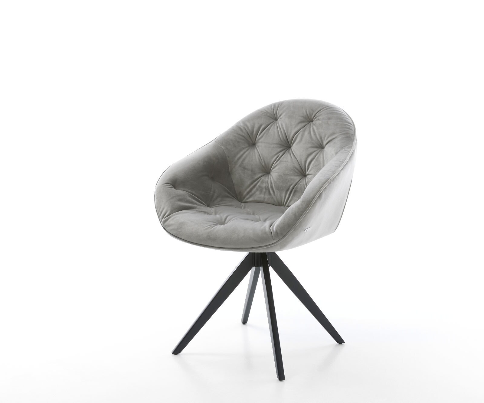 Chaise-de-salle-à-manger Gaio-Flex velours gris pied croisé angulaire noir
