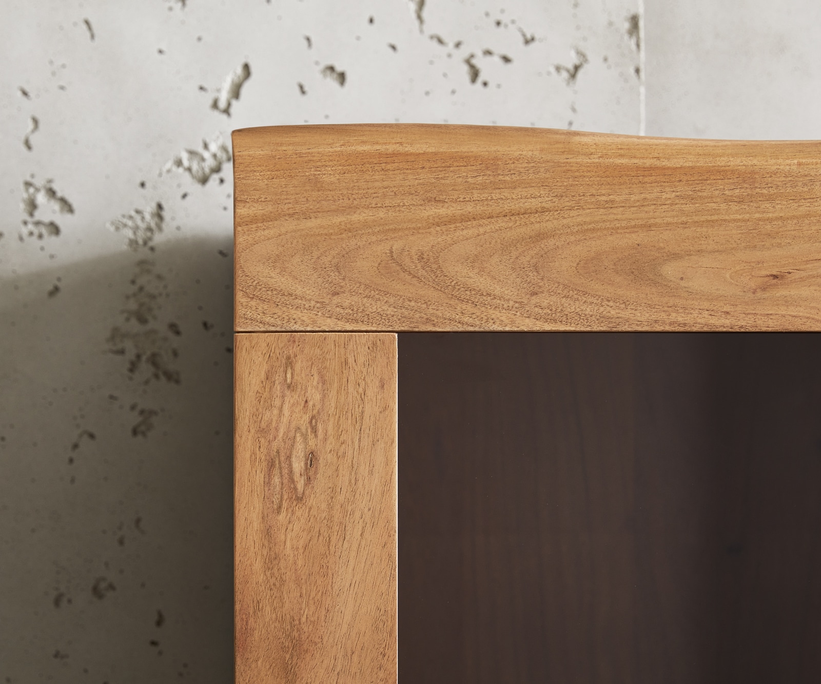 Vitrine Live-Edge 60x190 cm acacia naturel bordure de tronc d'arbre 1 porte 2 tiroirs massif 8