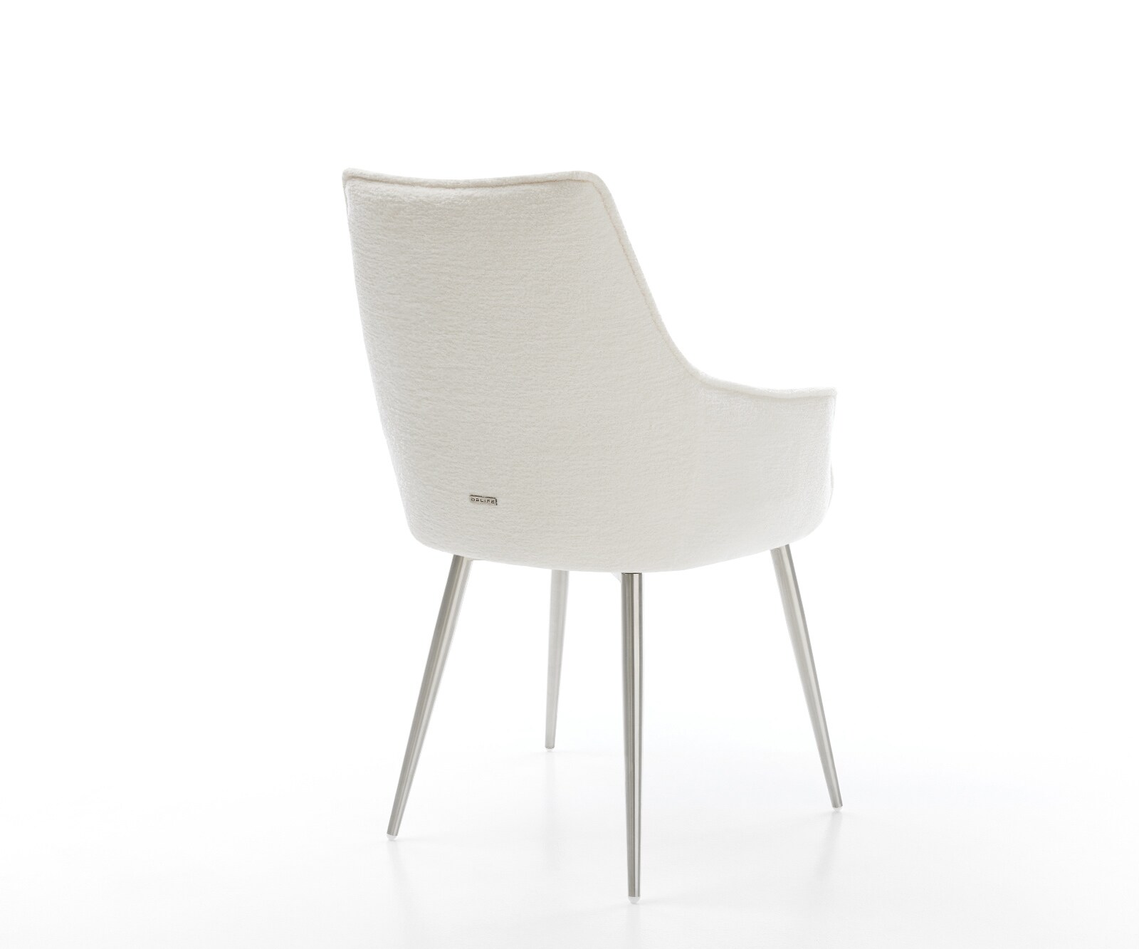 Chaise-de-salle-à-manger Alja-Flex avec accoudoirs bouclé doux beige 4 pieds coniques acier inoxydable resorts ensachés 4